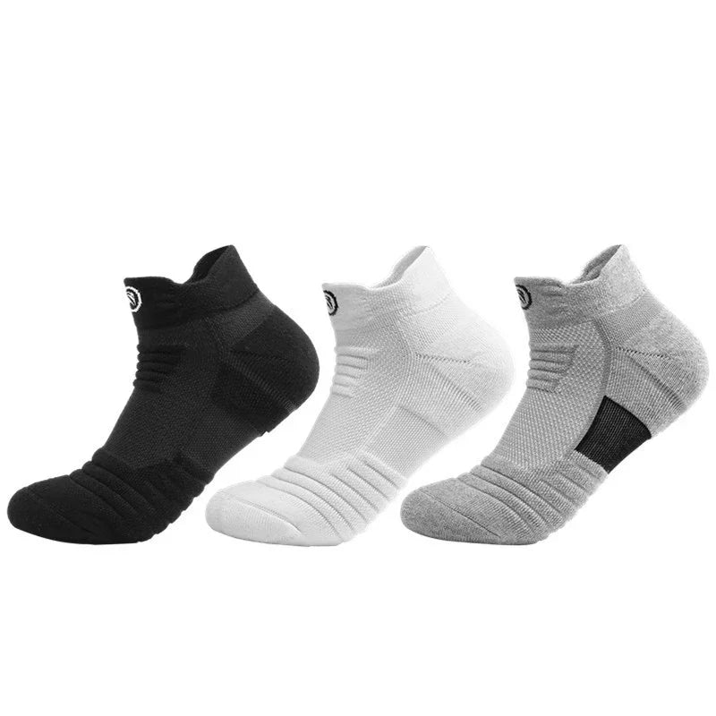 3 pares de meias masculinas de futebol, basquete, esportivas, grossas, com fundo de toalha, respiráveis, meias curtas de cano médio, meias de grife