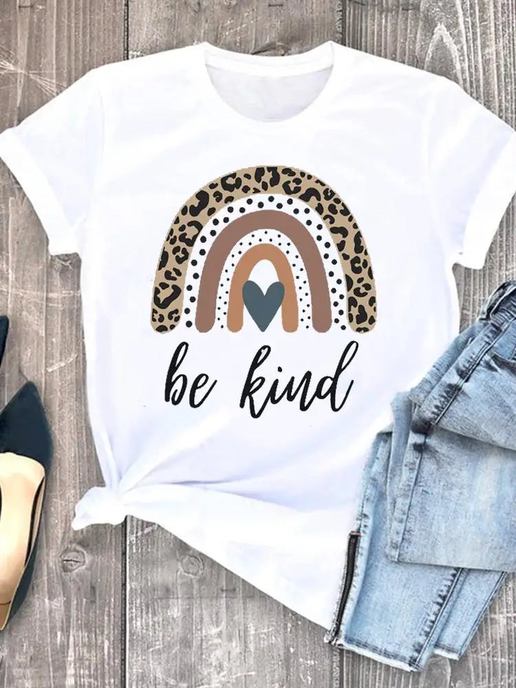 Roupas de verão leopardo amor coração doce moda feminina camisetas casuais manga curta regular camiseta feminina gráfica roupas