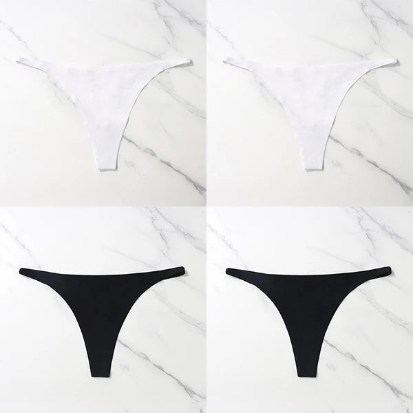 Lote com 4 peças de calcinhas sensuais sem costura, roupa íntima feminina, com cordão de seda gelo, cintura fina, tanga feminina, lisa, tanga feminina, costas nuas