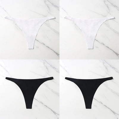 Lote com 4 peças de calcinhas sensuais sem costura, roupa íntima feminina, com cordão de seda gelo, cintura fina, tanga feminina, lisa, tanga feminina, costas nuas