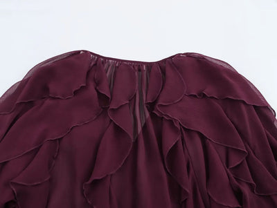 Camisas femininas elegantes, soltas, de manga comprida, em camadas, para escritório, vintage, com decote em V, translúcidas, com babados em camadas, verão 2025