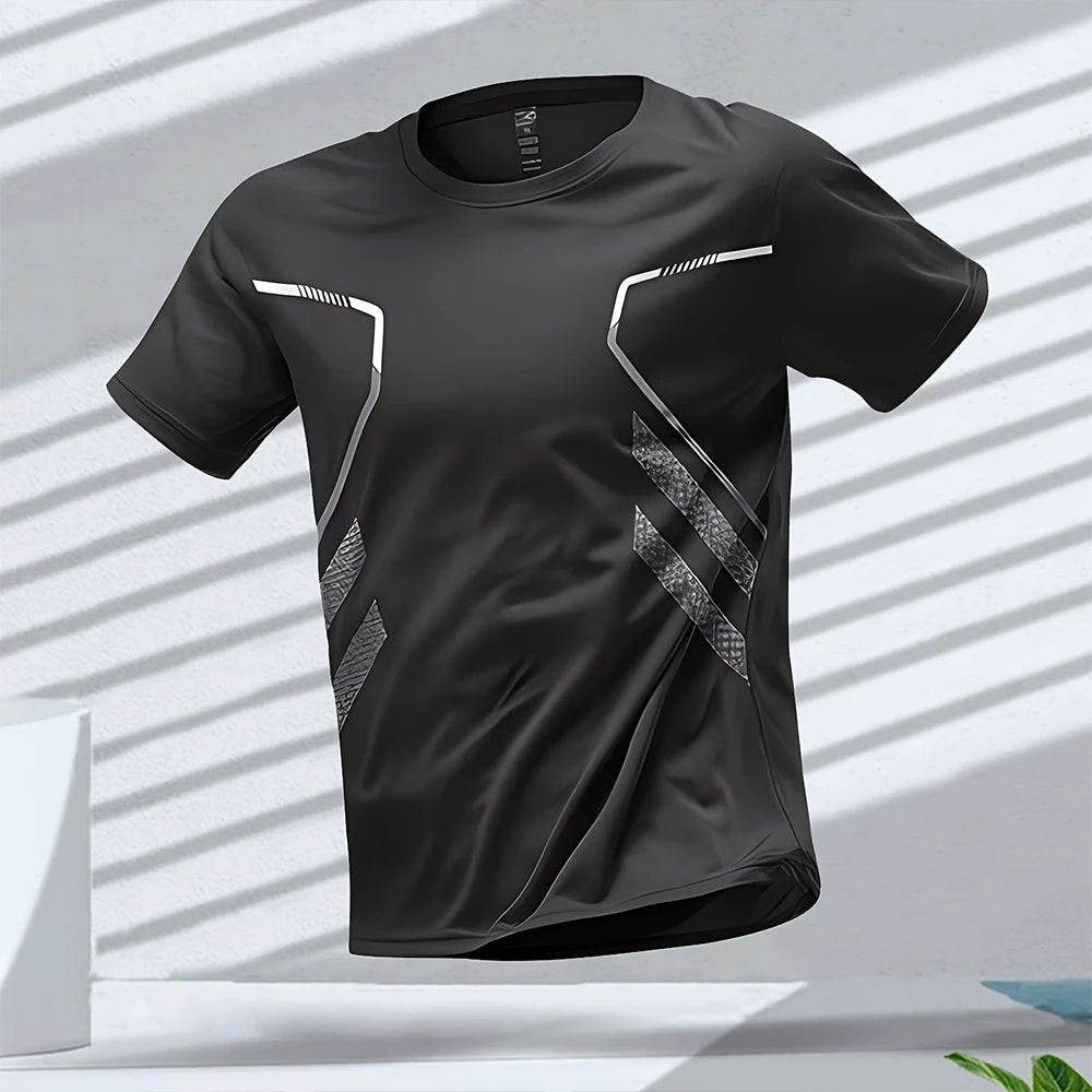 Camisetas masculinas esportivas para corrida, treino ao ar livre, secagem rápida, respirável, manga curta, casual, gola redonda, camisetas soltas de verão