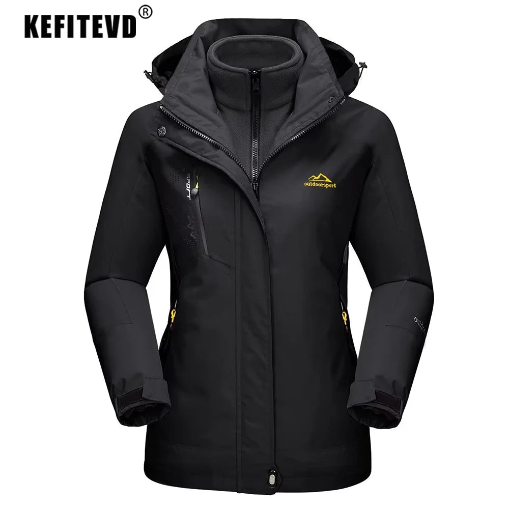 KEFITEVD 3 em 1 Jaquetas de esqui de inverno femininas, lã quente, térmica, neve, jaqueta impermeável, roupas de caminhada, casacos corta-vento para áreas externas
