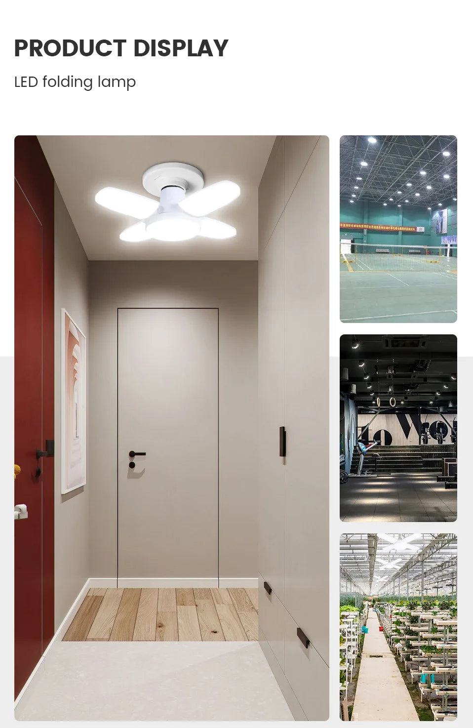 Lâmpada LED dobrável E27 de 28 W com ventilador AC220 V/110 V, 40 lâmpadas de deformação para iluminação de teto residencial, armazém e garagem, luz branca, lâmpada 6500 K