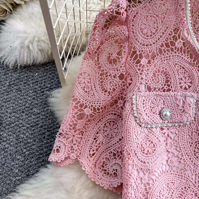 Elegante vestido longo de pérolas, conjunto feminino de 2 peças, manga curta, flor, bordado, camisa de renda, saia midi evasê