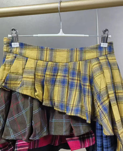 Foto real tendência de outono nova moda algodão xadrez patchwork saia irregular cintura alta calças saia feminina streetwear Y2K saia