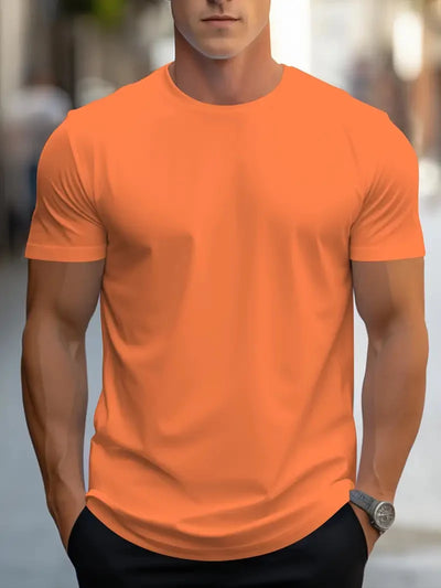 Moda masculina simples cor sólida estampada manga curta verão tops moda de rua gola redonda camiseta masculina solta