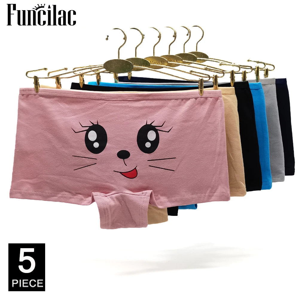 Calcinha boxer de algodão feminina, roupa íntima de segurança, calcinha feminina estampada, lingerie feminina, íntima, 5 peças/lote