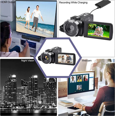 Câmera de vídeo 8K, tela LCD sensível ao toque de 3 polegadas, 60 FPS/64 MP, zoom digital de 18x, gravadora Ultra HD, Wi-Fi, filmadora portátil