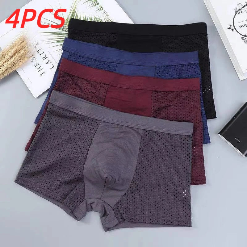 4 peças Banboo Fibra Cueca Masculina Boxer Masculino Calcinha Sólida Shorts Cuecas Masculinas Respirável Íntimo Boxers Masculinos 4 peças