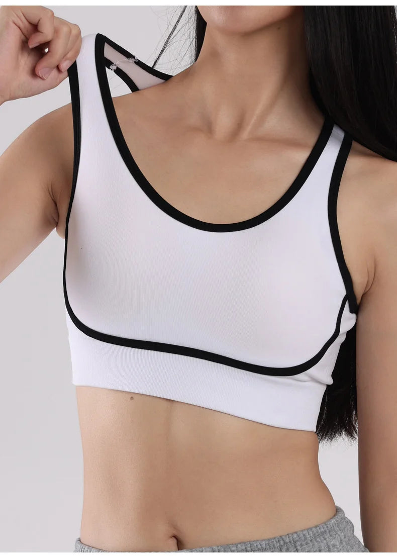 Sutiã esportivo de ioga com contraste de cores SVEIC, sem costura, vazado, costas bonitas, roupa íntima para treino fitness, à prova de choque, para corrida e academia