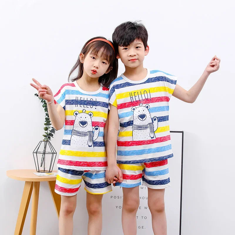 Conjuntos infantis, roupas para mães e crianças, meninos e meninas, camiseta e shorts, 2 peças, verão, algodão, manga curta, roupas para bebês e crianças, terno para crianças pequenas