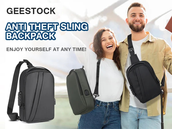 Geestock Bolsa transversal antifurto para mulheres e homens, multifuncional, com carregamento USB, bolsa de ombro, mensageiro, bolsa de viagem tipo tiracolo