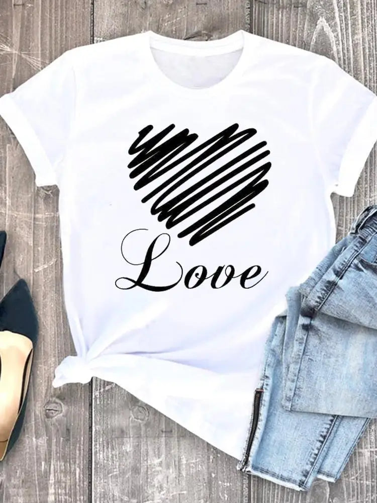 Roupas de verão leopardo amor coração doce moda feminina camisetas casuais manga curta regular camiseta feminina gráfica roupas