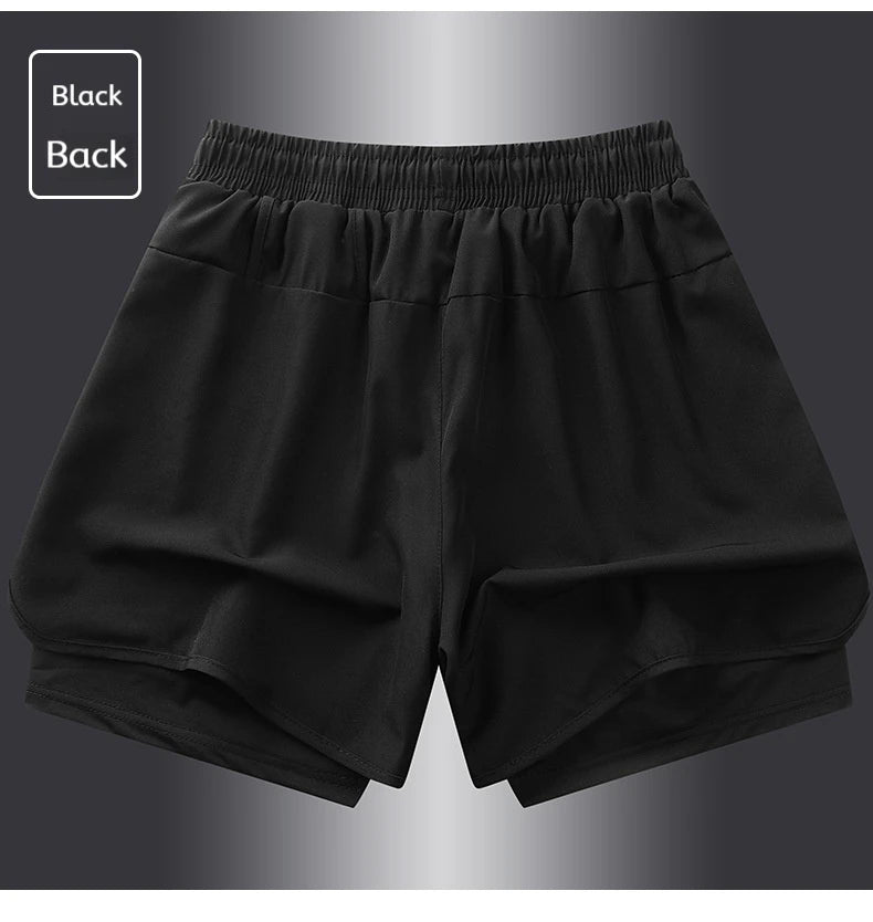 Shorts esportivos casuais anti-exposição de camada dupla masculinos, mais vendidos no verão, para corrida, fitness, calças três quartos