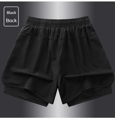 Shorts esportivos casuais anti-exposição de camada dupla masculinos, mais vendidos no verão, para corrida, fitness, calças três quartos