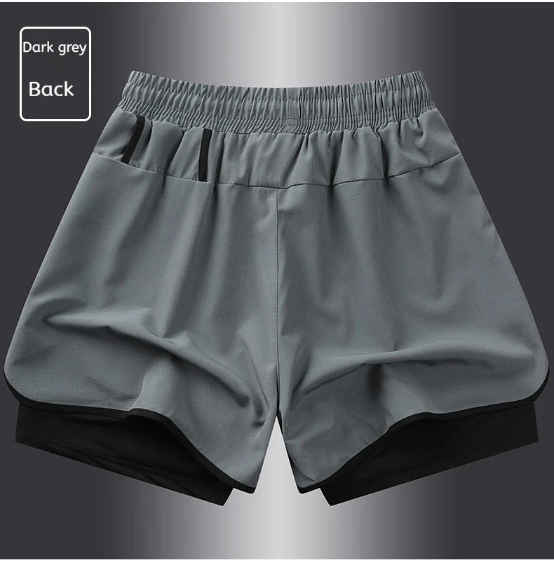 Shorts esportivos casuais anti-exposição de camada dupla masculinos, mais vendidos no verão, para corrida, fitness, calças três quartos