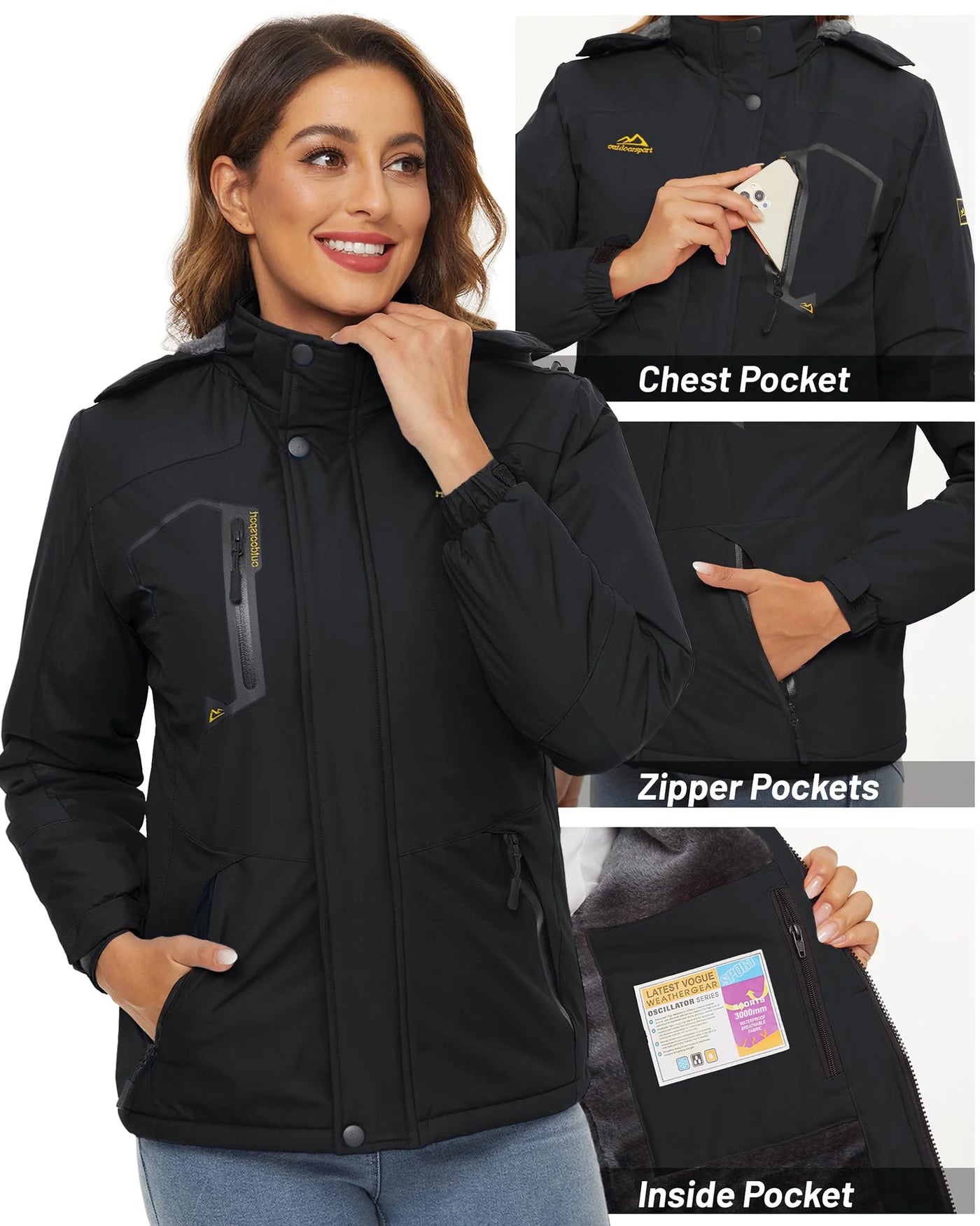 Jaqueta feminina de inverno pesada para snowboard e esqui KEFITEVD, térmica, quente, para caminhadas, corta-vento, casual