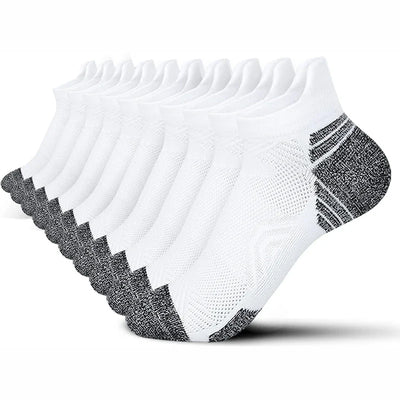 5 pares de meias de compressão atléticas de alto desempenho para homens e mulheres, suporte de tornozelo, cano baixo, aba macia, para corrida de maratona