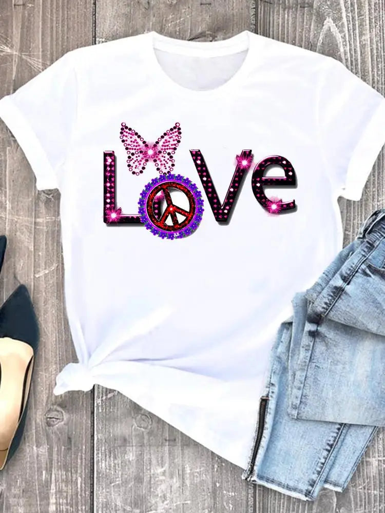 Roupas de verão leopardo amor coração doce moda feminina camisetas casuais manga curta regular camiseta feminina gráfica roupas