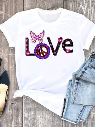 Roupas de verão leopardo amor coração doce moda feminina camisetas casuais manga curta regular camiseta feminina gráfica roupas