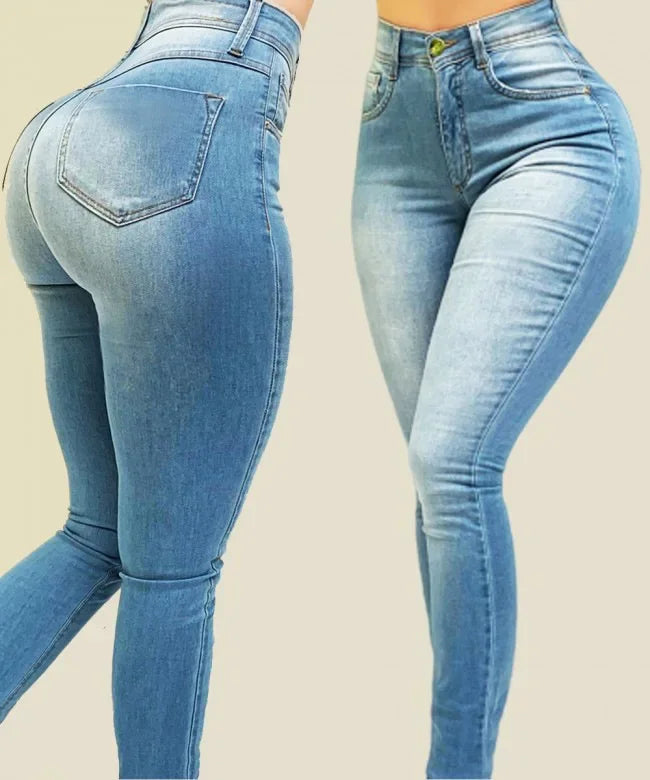 Calça jeans feminina de cor pura, jeans de cintura alta, peça de rua que cultiva a moralidade, calças que modelam a figura com jeans de cintura alta