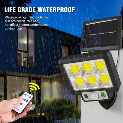 Luz solar dividida 106LED para áreas externas, à prova d'água, com sensor de movimento, holofote com controle remoto, 3 modos para pátio, garagem e quintal