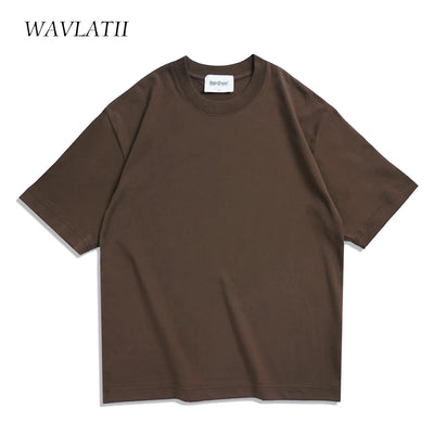 WAVLATII Camisetas grandes de verão para mulheres e homens, marrom, casual, feminina, coreana, streetwear, unissex, básica, lisa, jovem, descolada