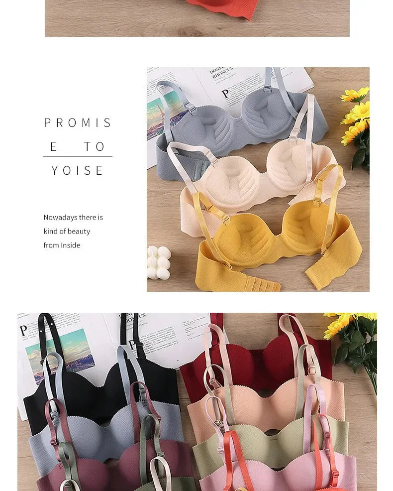 Sutiãs sensuais push up, roupa íntima sem costura para mulheres, cor sólida, lingerie sem fio, peça única, alças conversíveis, sutiã