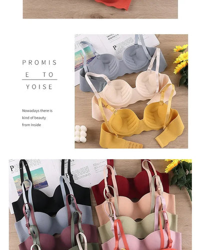 Sutiãs sensuais push up, roupa íntima sem costura para mulheres, cor sólida, lingerie sem fio, peça única, alças conversíveis, sutiã