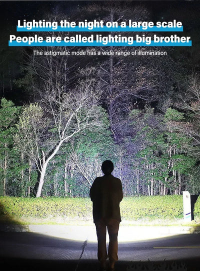 Lanterna LED de alta potência 2000LM, lanterna tática com luz de exibição, carregamento USB, acampamento, pesca, emergência, zoom