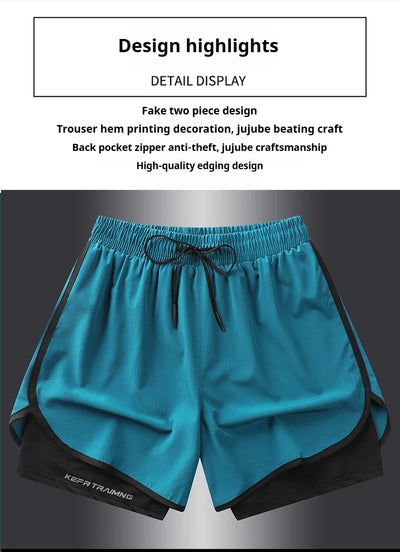Shorts esportivos casuais anti-exposição de camada dupla masculinos, mais vendidos no verão, para corrida, fitness, calças três quartos