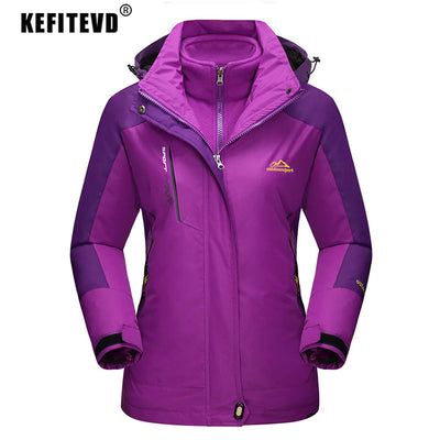 KEFITEVD 3 em 1 Jaquetas de esqui de inverno femininas, lã quente, térmica, neve, jaqueta impermeável, roupas de caminhada, casacos corta-vento para áreas externas