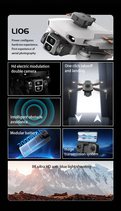LYZRC L106 / L106MAX HD Câmera Dupla Comutação Motor Brushless RC Drone Dobrável Mini Wifi 2.4GHz 360° Helicóptero OAS Inteligente