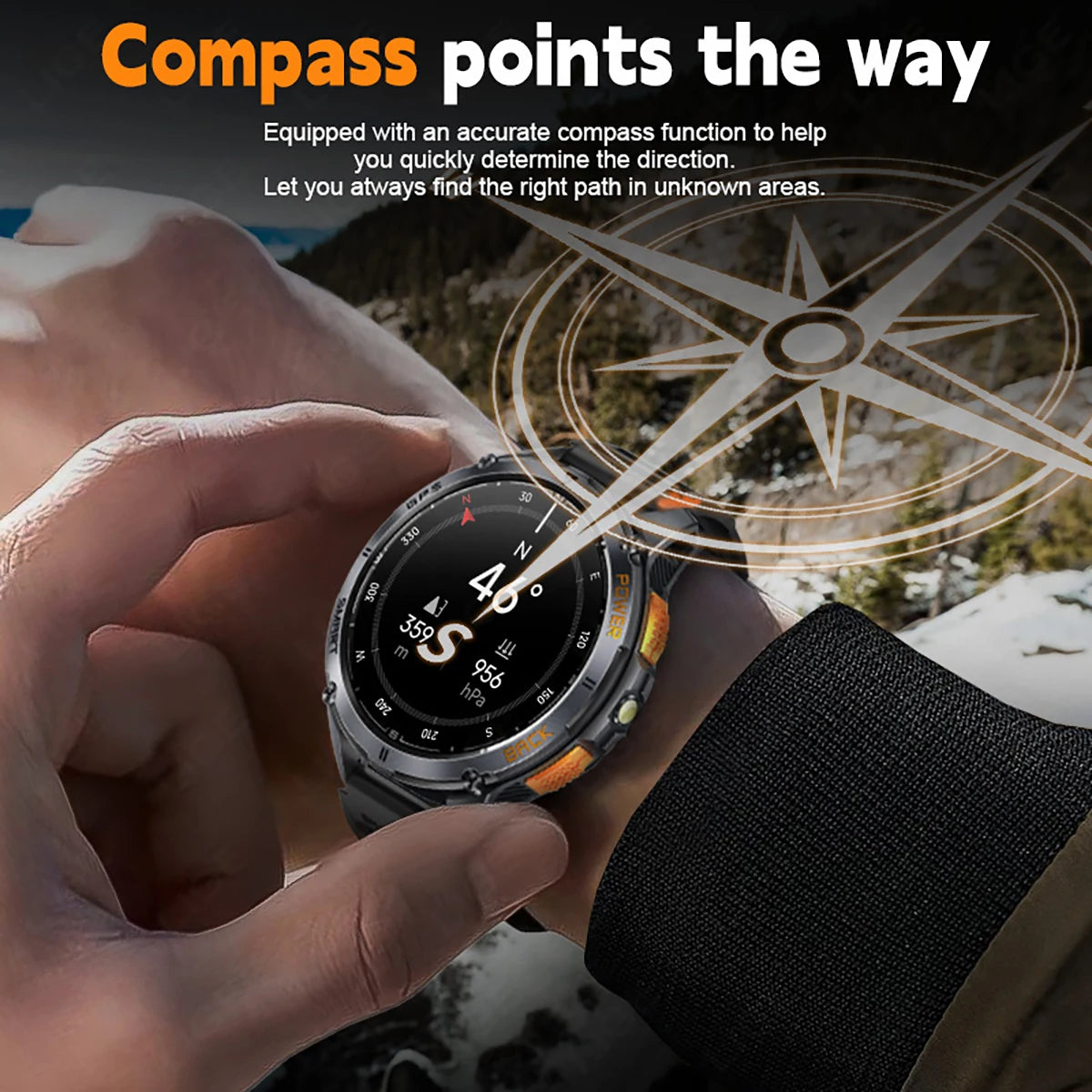 Relógio inteligente LIGE GPS premium, novo, altímetro, barômetro, tela AMOLED, GPS e bússola integrados, relógio inteligente esportivo militar masculino