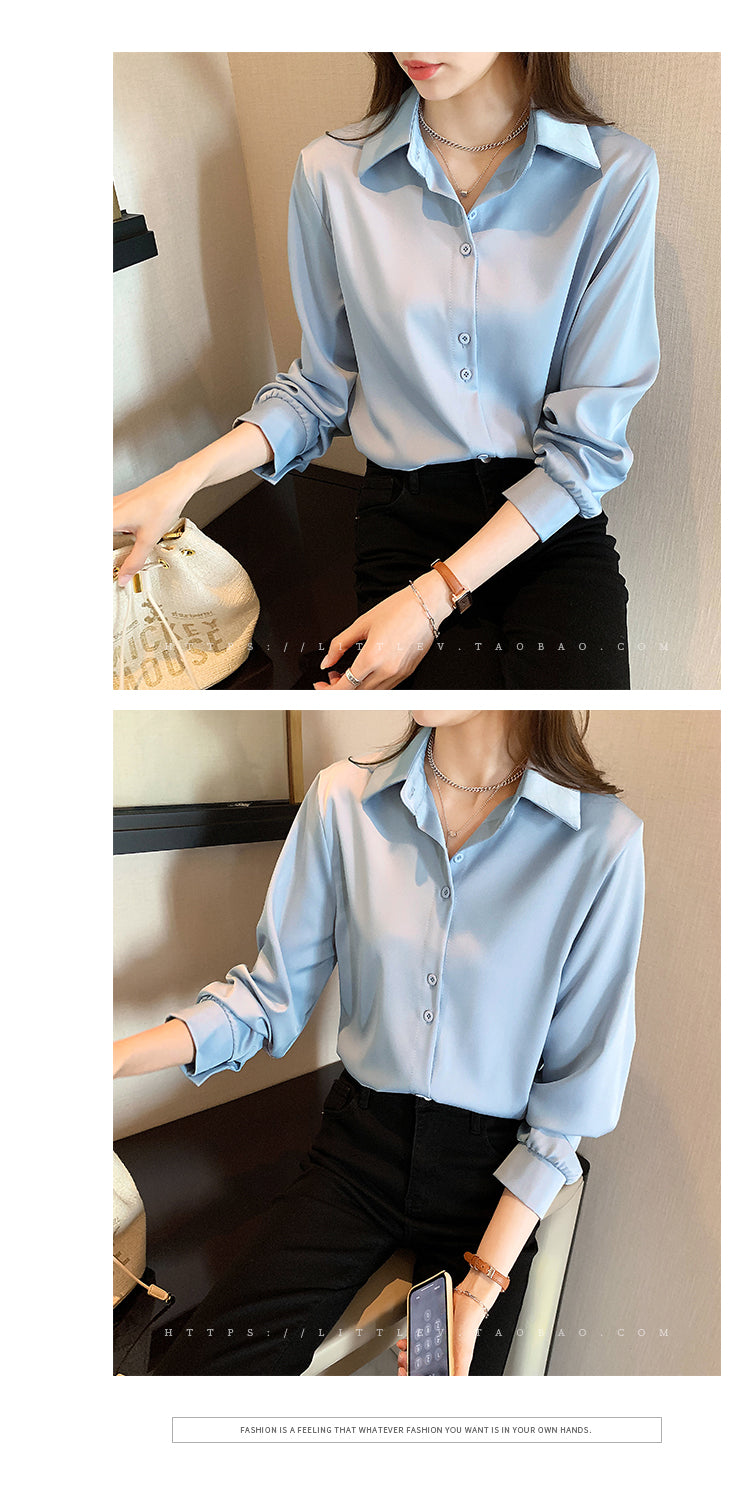 Camisas Plus Size Moda Primavera Verão Feminina Manga Longa Solta Blusa Sólida Tops Casual Camisa de Chiffon Feminina Office Lady Shirts
