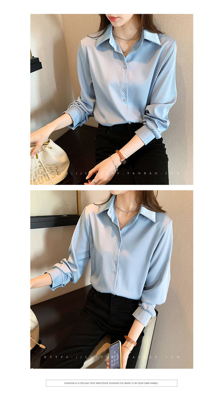 Camisas Plus Size Moda Primavera Verão Feminina Manga Longa Solta Blusa Sólida Tops Casual Camisa de Chiffon Feminina Office Lady Shirts