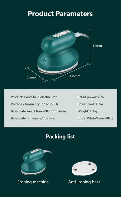 Máquina de passar roupa portátil JIQI, base de cerâmica e titânio, para uso doméstico e viagens