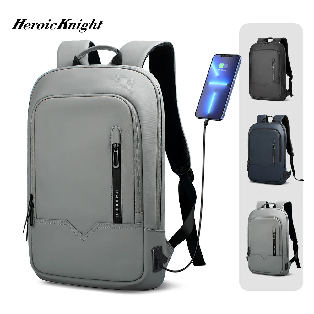 Mochila Heroic Knight para laptop de 14" Mochila fina masculina multifuncional para negócios, à prova d'água, com carregamento USB, mochila de viagem para trabalho