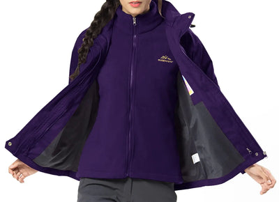 KEFITEVD 3 em 1 Jaquetas de esqui de inverno femininas, lã quente, térmica, neve, jaqueta impermeável, roupas de caminhada, casacos corta-vento para áreas externas