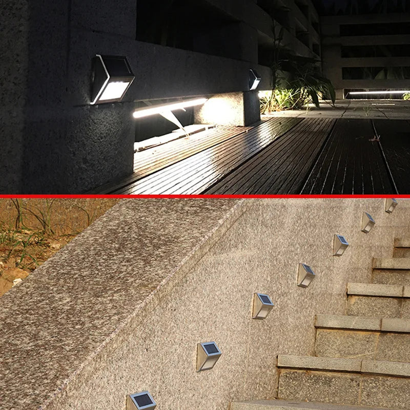 Luz de degrau 3LED de aço inoxidável, luzes solares para cerca, à prova d'água, lâmpadas de parede LED para áreas externas, luzes de deck para escada, jardim, cerca, pátio