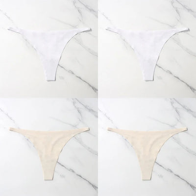 Lote com 4 peças de calcinhas sensuais sem costura, roupa íntima feminina, com cordão de seda gelo, cintura fina, tanga feminina, lisa, tanga feminina, costas nuas