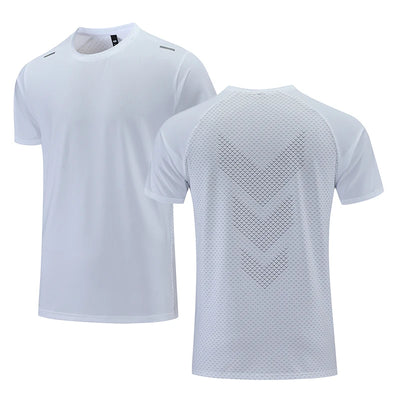 Camiseta fitness masculina de verão, respirável, manga curta, gola redonda, camiseta justa, roupa de ginástica, roupa esportiva para atividades ao ar livre