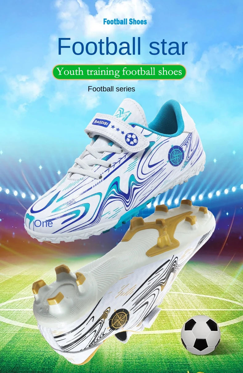 Marca de chuteiras infantis de futebol, chuteiras profissionais FG/TF para meninos e meninas, chuteiras de grama para futebol, calçados de treinamento de futsal ao ar livre