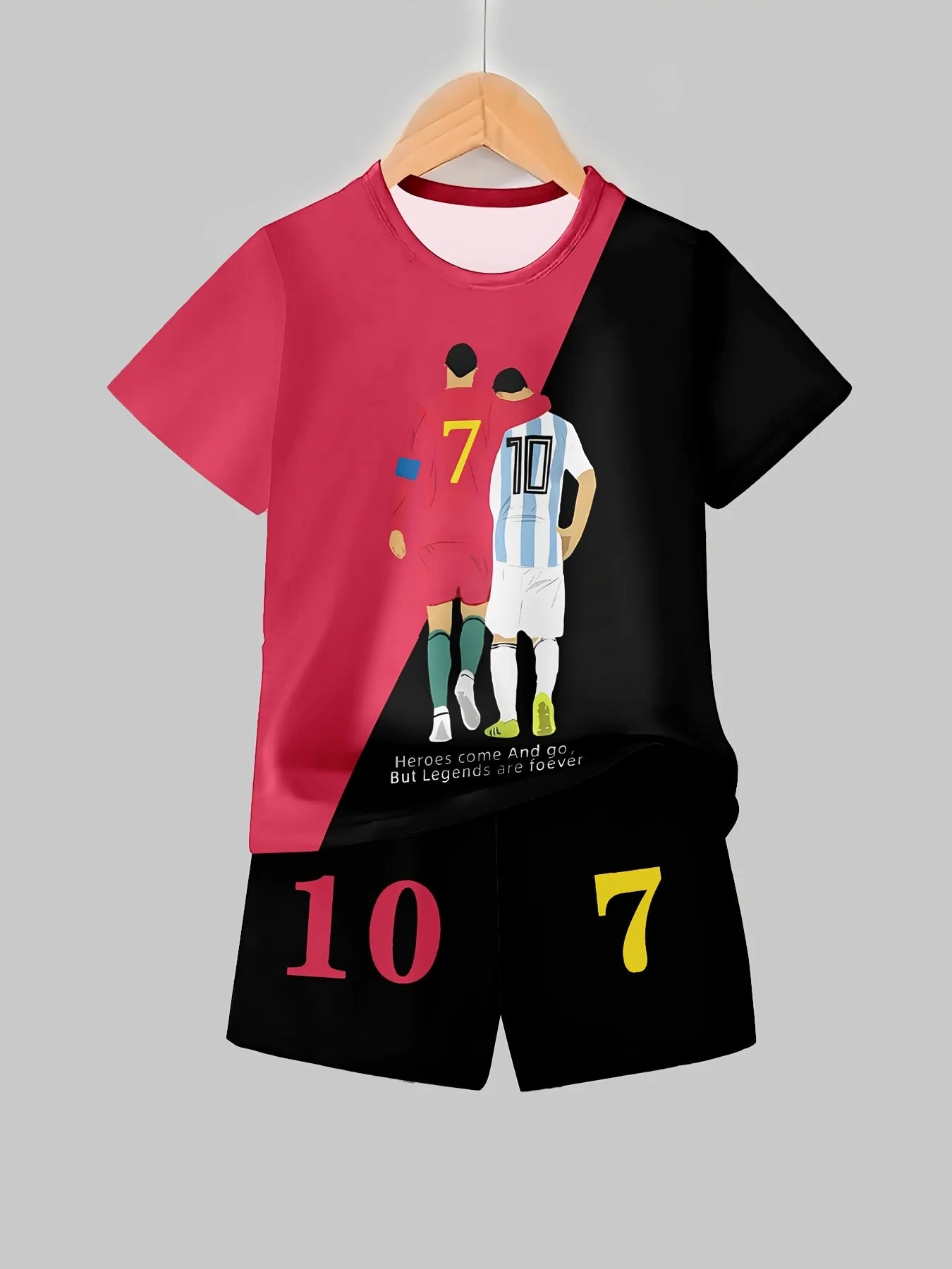 Conjunto infantil de manga curta Ronaldo e Messi verão 2025, confortável, macio e respirável