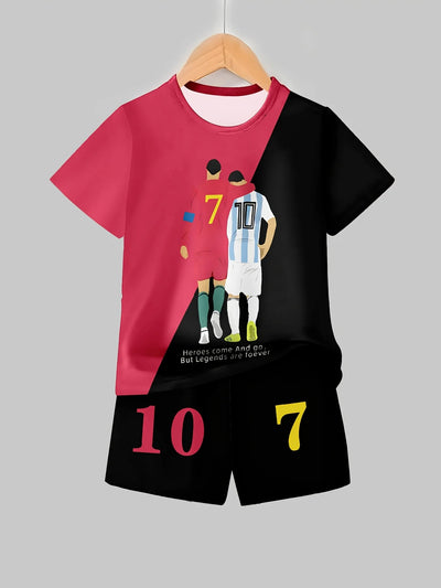 Conjunto infantil de manga curta Ronaldo e Messi verão 2025, confortável, macio e respirável