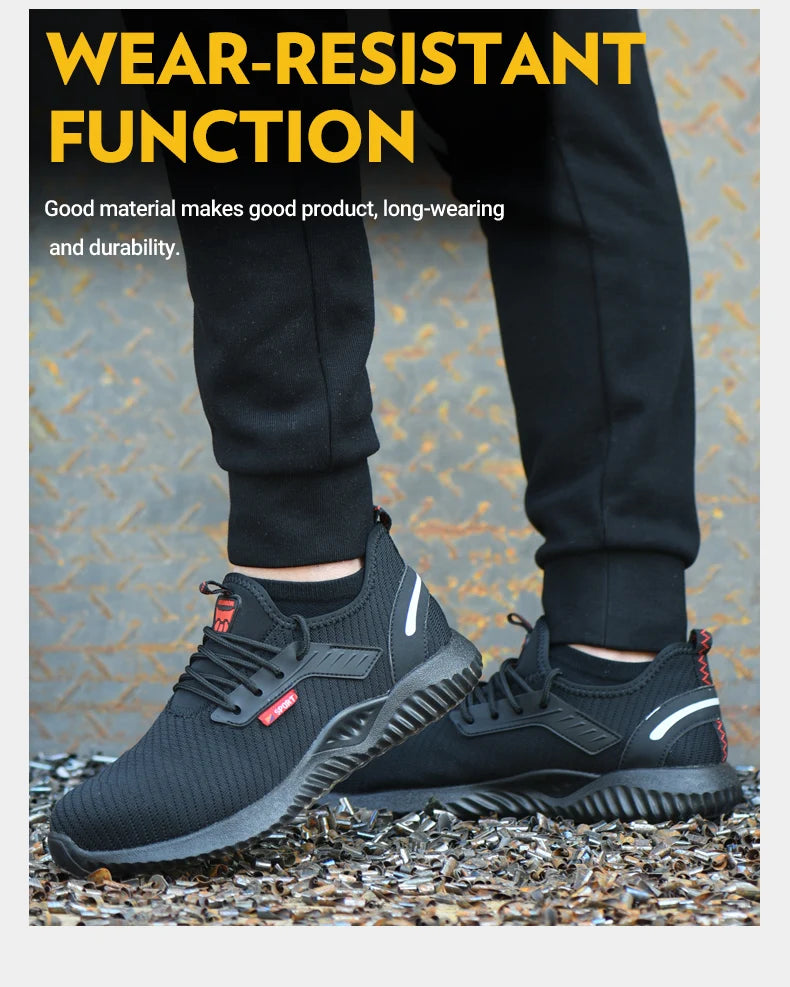 Tênis de trabalho com biqueira de aço, calçados de segurança masculinos à prova de furos, botas de trabalho da moda, calçados indestrutíveis de segurança