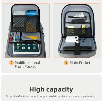 Mochila Heroic Knight para laptop de 14" Mochila fina masculina multifuncional para negócios, à prova d'água, com carregamento USB, mochila de viagem para trabalho