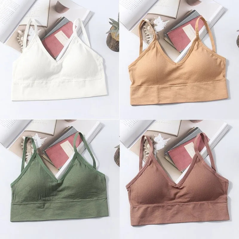 Kit 4 Conjunto de Sutiãs Sem Costura Feminino, Sutiã de Algodão Sexy e Bonito, Sutiã Acolchoado Respirável e Confortável