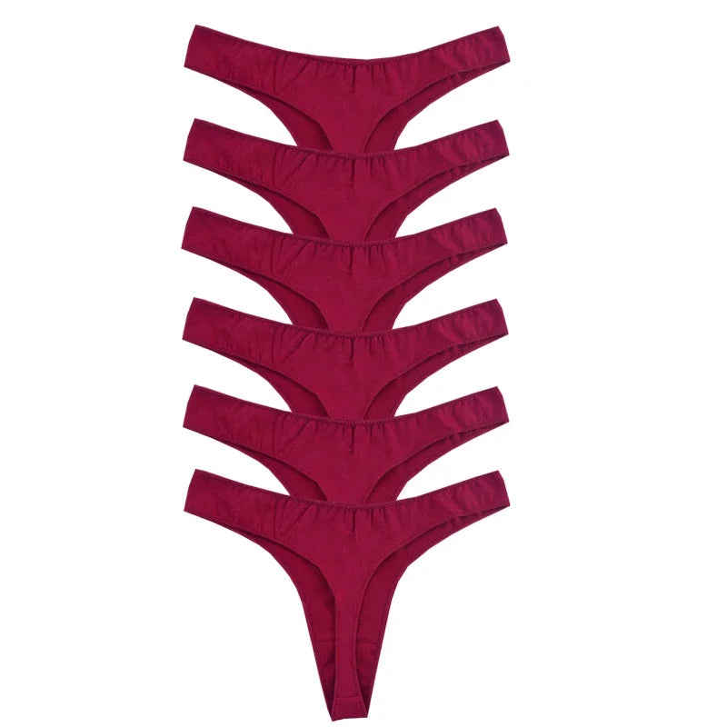 Calcinha fio dental feminina de algodão 6 peças, esportiva, respirável, cintura baixa, lingerie sexy feminina, cor sólida, fio dental